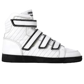 Dsquared2-Dsquared² Hightop-Sneaker mit Klettverschluss aus weißem Leder-Weiß