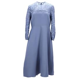 Valentino Garavani-Valentino Garavani Wo Lace Midi Dress in Light Blue Virgin Wool-Blue,Light blue
