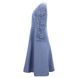 Valentino Garavani-Valentino Garavani Wo Lace Midi Dress in Light Blue Virgin Wool -Blue,Light blue