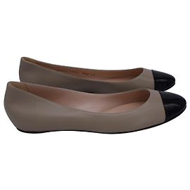 Casadei Cap Toe Ballet Flats in Nude Leather Brown Flesh