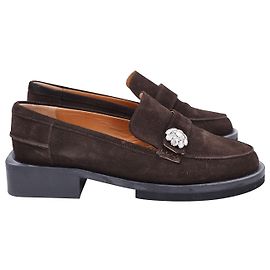 Ganni Embellished Loafers in Brown Suede Brown