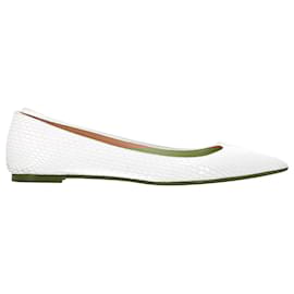 Christian Louboutin-Christian Louboutin Ballalla Lizard-Effect Ballet Flats in White Leather-White