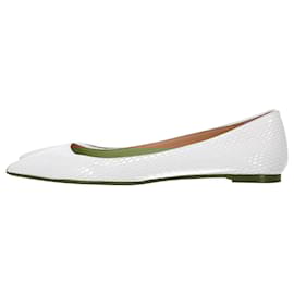 Christian Louboutin-Christian Louboutin Ballalla Lizard-Effect Ballet Flats in White Leather-White