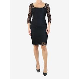 Dolce & Gabbana-Black 3/4 sleeve lace midi dress - size UK 10-Black