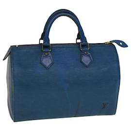 Louis Vuitton-Louis Vuitton Epi Speedy 30 Bolsa de Mão Azul Toledo M43005 Autenticação de LV 56597-Outro