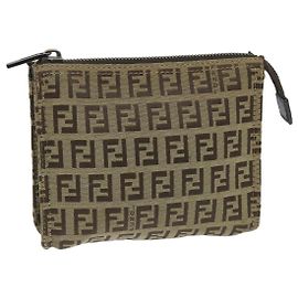 FENDI Zucchino Canvas Pouch Nylon Marrone Auth 58120 Marrone