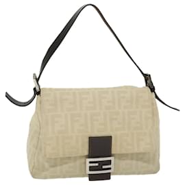 Fendi-FENDI Zucca Canvas Mamma Baguette Shoulder Bag Beige Auth 57043-Beige