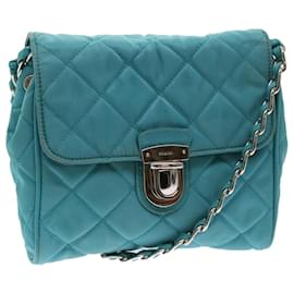 Prada-PRADA Chain Shoulder Bag Nylon Turquoise Blue Auth 56948-Other