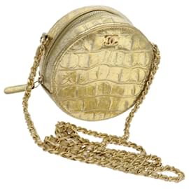 Chanel-CHANEL Bolso de hombro con cadena Piel de becerro Oro CC Auth 57040EN-Dorado