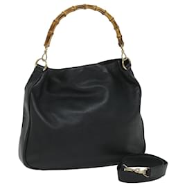 Gucci-GUCCI Bamboo Shoulder Bag Leather 2way Black Auth 57331-Black