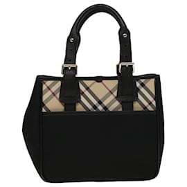 Burberry-BURBERRY Nova Check Hand Bag Nylon Beige Black Auth 57242-Black,Beige