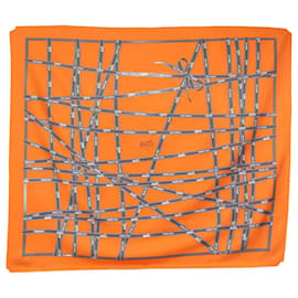 Hermès-Lenço quadrado estampado em seda laranja-Laranja