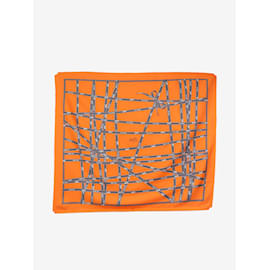 Hermès-Orange bedruckter quadratischer Schal aus Seide-Orange