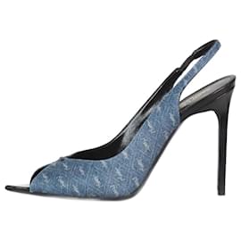 Saint Laurent-Blue denim open-toe slingback heels - size EU 38-Blue