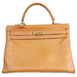 Hermès-camel 1998 Kelly 35 Retourne Clemence leather top handle bag-Brown