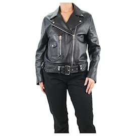 Acne-Black leather biker jacket - size UK 8-Black