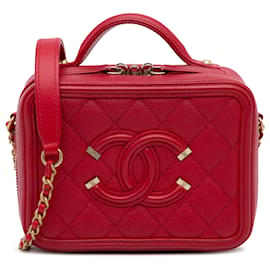 Chanel-Borsa da trucco Chanel in filigrana CC piccola caviale rosso-Rosso