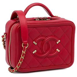 Chanel-Chanel Red Small Caviar CC Filigree Vanity Bag-Red