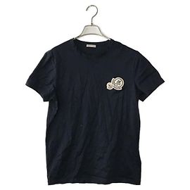 T-shirt Moncler con patch girocollo blu navy cotone Blu navy