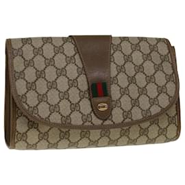 Gucci-GUCCI GG Supreme Web Sherry Line Clutch Bag Beige Red Green 89 01 030 auth 57742-Red,Beige,Green