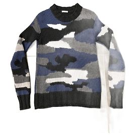 Parosh Wollpullover Camouflage Blau Grau Schwarz Schwarz Blau Grau