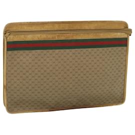 Gucci-GUCCI Micro GG Canvas Web Sherry Line Clutch Bag PVC Leather Beige Auth th4109-Red,Beige,Green