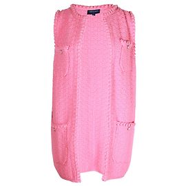 Colete Chanel sem mangas com frente aberta em algodão rosa Rosa