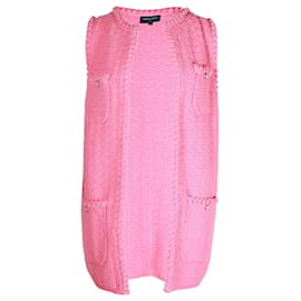 Chanel-Colete Chanel sem mangas com frente aberta em algodão rosa-Rosa
