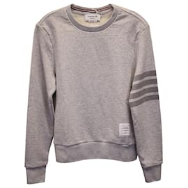 Thom Browne-Thom Browne 4-Bar Crewneck Sweatshirt in Light Grey Cotton-Grey