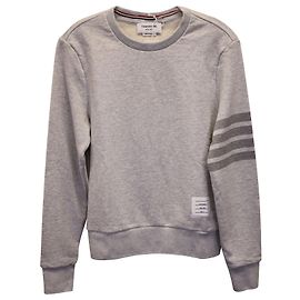 Thom Browne 4-Bar-Sweatshirt mit Rundhalsausschnitt aus hellgrauer Baumwolle Grau