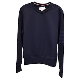 Thom Browne-Thom Browne 4-Bar Crewneck Sweatshirt in Navy Blue Cotton-Navy blue