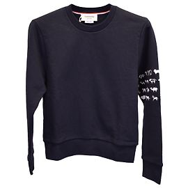 Thom Browne Animal bordado 4-Sudadera Bar de algodón azul marino con cuello redondo Azul marino