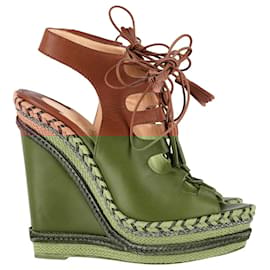 Christian Louboutin-Christian Louboutin Spagana 140 Cutout Wedge Sandals in Brown Leather -Brown