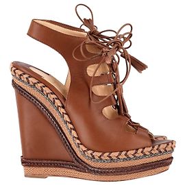 Christian Louboutin Spagana 140 Sandales compensées découpées en cuir marron Marron