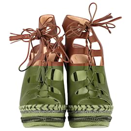 Christian Louboutin-Christian Louboutin Spagana 140 Cutout Wedge Sandals in Brown Leather -Brown