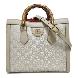 Gucci-Petit sac cabas Diana en toile et cuir 702721-Gris