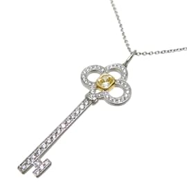Tiffany & Co-Platinum Diamond Crown Key Pendant Necklace 44271099-Silvery