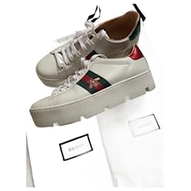Gucci-Talla de zapatilla con plataforma Gucci Ace 40-Blanco
