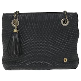 Bally-BALLY Quilted Shoulder Bag Leather Black Auth bs9339-Black