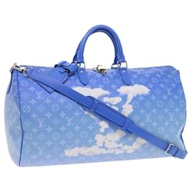 Louis Vuitton-LOUIS VUITTON Monogram Clouds Keepall Bandouliere 50 Tasche M45428 LV Auth 56645BEIM-Weiß,Blau