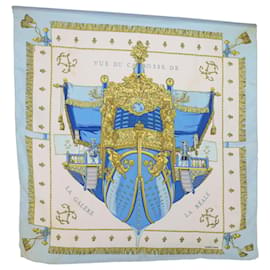 Hermès-HERMÈS CARRÉ 90 VUE DU CAROSSE DE LA GALERE Foulard Soie Bleu Clair Auth cl818-Bleu clair