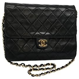 Chanel-CHANEL Matelasse Bolso de hombro con cadena Piel de cordero Negro CC Auth ep2171-Negro