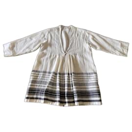 Autre Marque-Top o chaqueta Injiri de algodón crudo crudo y negro T. 36-38-Negro,Blanco roto