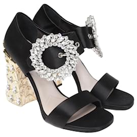Miu Miu-Black Crystal Embellished Ankle Strap Mules-Black