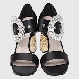 Miu Miu-Black Crystal Embellished Ankle Strap Mules-Black