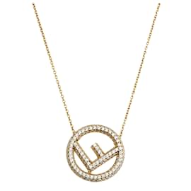 Fendi-Logotipo de cristal dourado F é colar Fendi-Dourado