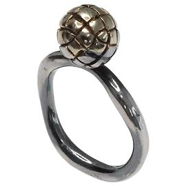 Bottega Veneta Silver Intrecciato Ring Silvery