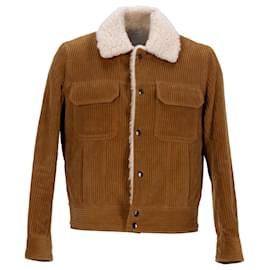Sandro-Sandro Faux Shearling-Lined Jacket in Brown Cotton Corduroy-Brown