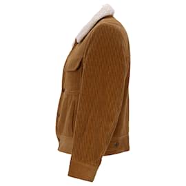 Sandro-Sandro Faux Shearling-Lined Jacket in Brown Cotton Corduroy-Brown