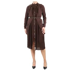 Bottega Veneta-Vestido midi plisado marrón - talla UK 6-Castaño